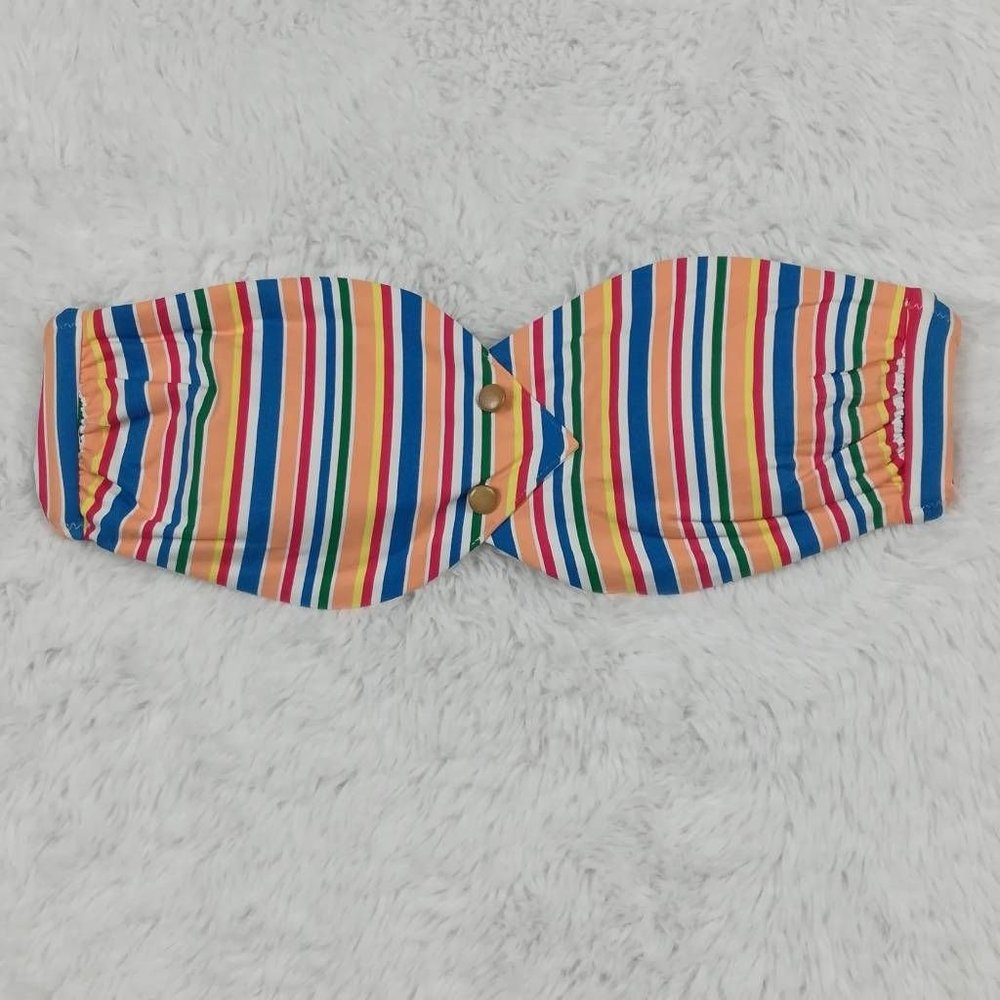 Onia‎ Womens Bandeau Swimsuit Top Multicolor Orange Stripe Removeable Pads L New